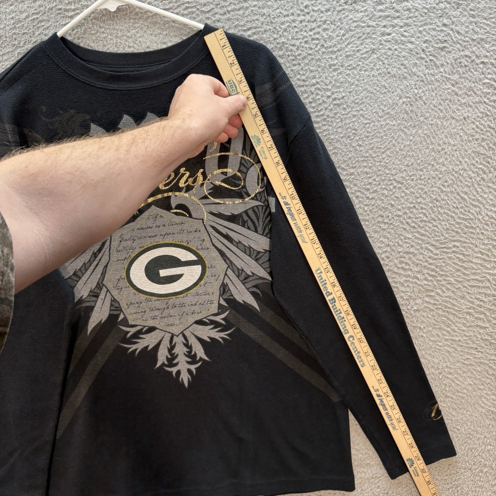 Green Bay Packers Shirt Adult Extra Large Black Waffle Knit Thermal Football Y2K - Picture 5 of 10